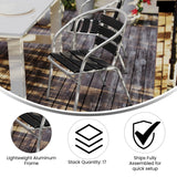 English Elm Commercial Grade Commercial Metal Indoor-Outdoor Restaurant Stack Chair with Triple Slat Faux Teak Back