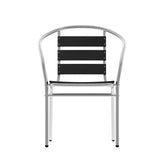 English Elm Commercial Grade Commercial Metal Indoor-Outdoor Restaurant Stack Chair with Triple Slat Faux Teak Back