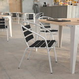 English Elm Commercial Grade Commercial Metal Indoor-Outdoor Restaurant Stack Chair with Triple Slat Faux Teak Back