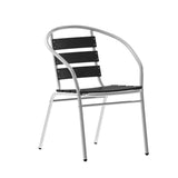 English Elm Commercial Grade Commercial Metal Indoor-Outdoor Restaurant Stack Chair with Triple Slat Faux Teak Back