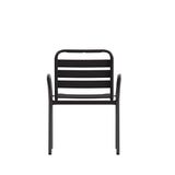 English Elm Commercial Grade Commercial Metal Indoor-Outdoor Restaurant Stack Chair with Metal Triple Slat Back and Arms