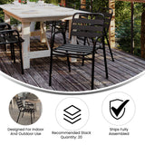 English Elm Commercial Grade Commercial Metal Indoor-Outdoor Restaurant Stack Chair with Metal Triple Slat Back and Arms