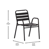 English Elm Commercial Grade Commercial Metal Indoor-Outdoor Restaurant Stack Chair with Metal Triple Slat Back and Arms