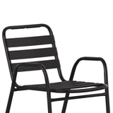 English Elm Commercial Grade Commercial Metal Indoor-Outdoor Restaurant Stack Chair with Metal Triple Slat Back and Arms