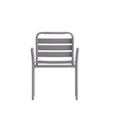 English Elm Commercial Grade Commercial Metal Indoor-Outdoor Restaurant Stack Chair with Metal Triple Slat Back and Arms