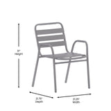 English Elm Commercial Grade Commercial Metal Indoor-Outdoor Restaurant Stack Chair with Metal Triple Slat Back and Arms