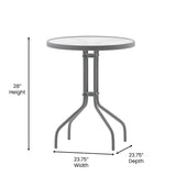 English Elm Commercial Grade 23.75'' Silver Round Tempered Glass Metal Table