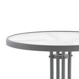 English Elm Commercial Grade 23.75'' Silver Round Tempered Glass Metal Table