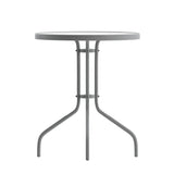 English Elm Commercial Grade 23.75'' Silver Round Tempered Glass Metal Table