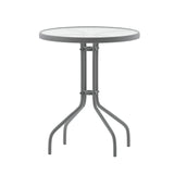 English Elm Commercial Grade 23.75'' Silver Round Tempered Glass Metal Table