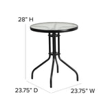 English Elm Commercial Grade 3 Piece Outdoor Patio Dining Set - 23.75" Round Tempered Glass Patio Table, 2 Flex Comfort Stack Chairs