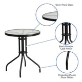 English Elm Commercial Grade 3 Piece Outdoor Patio Dining Set - 23.75" Round Tempered Glass Patio Table, 2 Flex Comfort Stack Chairs