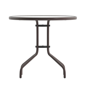 English Elm Commercial Grade 31.5'' Bronze Round Tempered Glass Metal Table