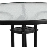 English Elm Commercial Grade 31.5'' Round Tempered Glass Metal Table