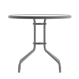 English Elm Commercial Grade 31.5'' Silver Round Tempered Glass Metal Table