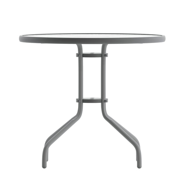 English Elm Commercial Grade 31.5'' Silver Round Tempered Glass Metal Table