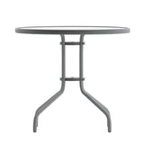 English Elm Commercial Grade 31.5'' Silver Round Tempered Glass Metal Table