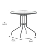 English Elm Commercial Grade 31.5'' Silver Round Tempered Glass Metal Table