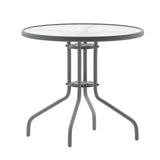 English Elm Commercial Grade 31.5'' Silver Round Tempered Glass Metal Table