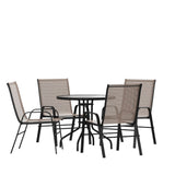 English Elm Commercial Grade 5 Piece Outdoor Patio Dining Set - 31.5" Round Tempered Glass Patio Table, 4 Flex Comfort Stack Chairs