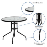 English Elm Commercial Grade 5 Piece Outdoor Patio Dining Set - 31.5" Round Tempered Glass Patio Table, 4 Flex Comfort Stack Chairs