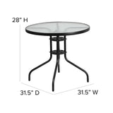 English Elm Commercial Grade 5 Piece Outdoor Patio Dining Set - 31.5" Round Tempered Glass Patio Table, 4 Flex Comfort Stack Chairs