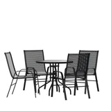 English Elm Commercial Grade 5 Piece Outdoor Patio Dining Set - 31.5" Round Tempered Glass Patio Table, 4 Flex Comfort Stack Chairs