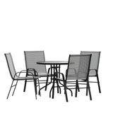 English Elm Commercial Grade 5 Piece Outdoor Patio Dining Set - 31.5" Round Tempered Glass Patio Table, 4 Flex Comfort Stack Chairs