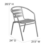 English Elm Commercial Grade 23.75'' Round Glass Top Metal Table with 2 Aluminum Slat Stack Chairs