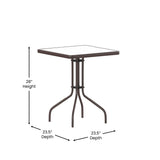 English Elm Commercial Grade 23.5'' Bronze Square Tempered Glass Metal Table