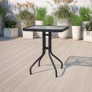 English Elm Commercial Grade 23.5'' Square Tempered Glass Metal Table