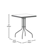 English Elm Commercial Grade 23.5'' Silver Square Tempered Glass Metal Table