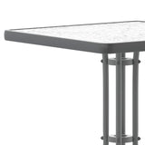 English Elm Commercial Grade 23.5'' Silver Square Tempered Glass Metal Table