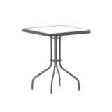 English Elm Commercial Grade 23.5'' Silver Square Tempered Glass Metal Table