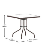 English Elm Commercial Grade 31.5'' Bronze Square Tempered Glass Metal Table