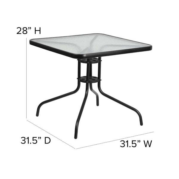 English Elm Commercial Grade 31.5'' Square Tempered Glass Metal Table