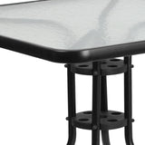 English Elm Commercial Grade 31.5'' Square Tempered Glass Metal Table