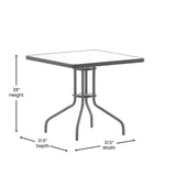 English Elm Commercial Grade 31.5'' Silver Square Tempered Glass Metal Table