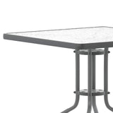 English Elm Commercial Grade 31.5'' Silver Square Tempered Glass Metal Table