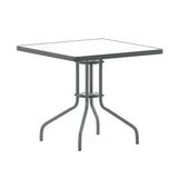 English Elm Commercial Grade 31.5'' Silver Square Tempered Glass Metal Table