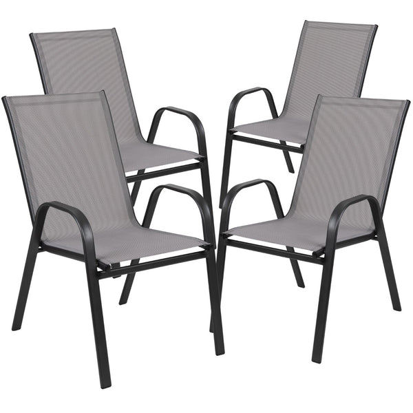 English Elm Commercial Grade 5 Piece Outdoor Patio Dining Set - 31.5" Square Tempered Glass Patio Table, 4 Flex Comfort Stack Chairs