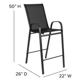 English Elm Commercial Grade Outdoor Dining Set - 4-Person Bistro Set - Outdoor Glass Bar Table with All-Weather Patio Stools