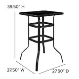 English Elm Commercial Grade Outdoor Dining Set - 4-Person Bistro Set - Outdoor Glass Bar Table with All-Weather Patio Stools