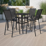 Commercial Grade Outdoor Dining Set - 4-Person Bistro Set - Outdoor Glass Bar Table with All-Weather Patio Stools