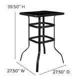 English Elm Commercial Grade Outdoor Dining Set - 4-Person Bistro Set - Outdoor Glass Bar Table with All-Weather Patio Stools