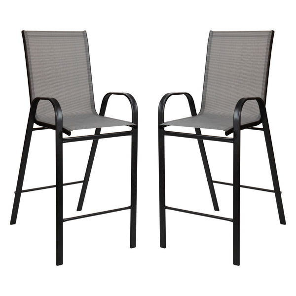 English Elm Commercial Grade Outdoor Dining Set - 4-Person Bistro Set - Outdoor Glass Bar Table with All-Weather Patio Stools