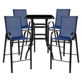 English Elm Commercial Grade Outdoor Dining Set - 4-Person Bistro Set - Outdoor Glass Bar Table with All-Weather Patio Stools