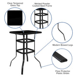 English Elm Commercial Grade Outdoor Dining Set - 4-Person Bistro Set - Outdoor Glass Bar Table with All-Weather Patio Stools