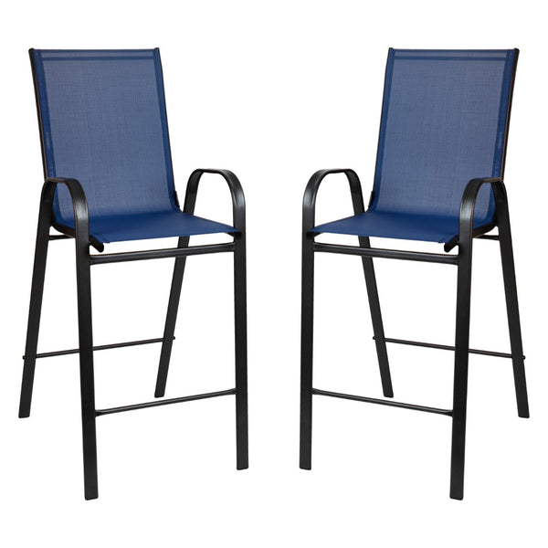 English Elm Commercial Grade Outdoor Dining Set - 4-Person Bistro Set - Outdoor Glass Bar Table with All-Weather Patio Stools