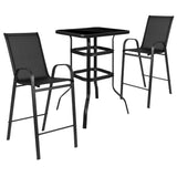 English Elm Commercial Grade Outdoor Dining Set - 2-Person Bistro Set - Outdoor Glass Bar Table with All-Weather Patio Stools